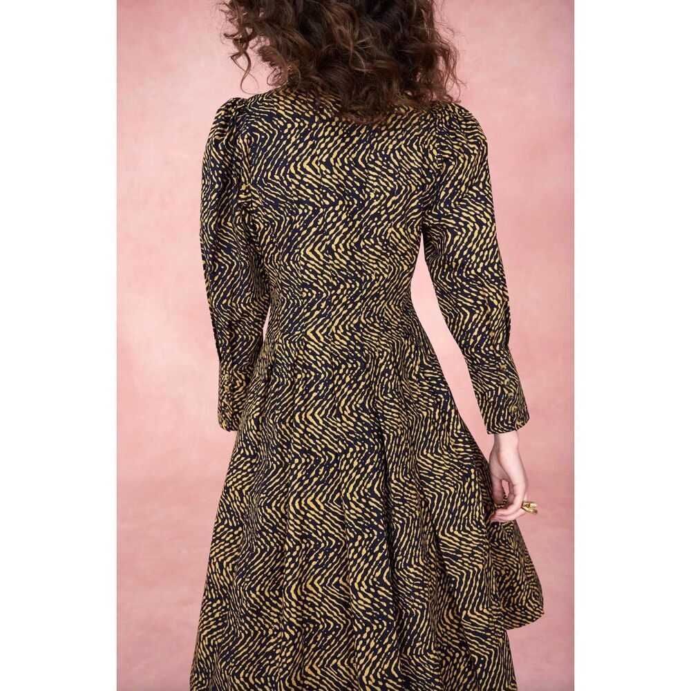 Ulla Johnson Black and Gold Printed Long-Sleeve Midi Dress - Picture 3 of 13